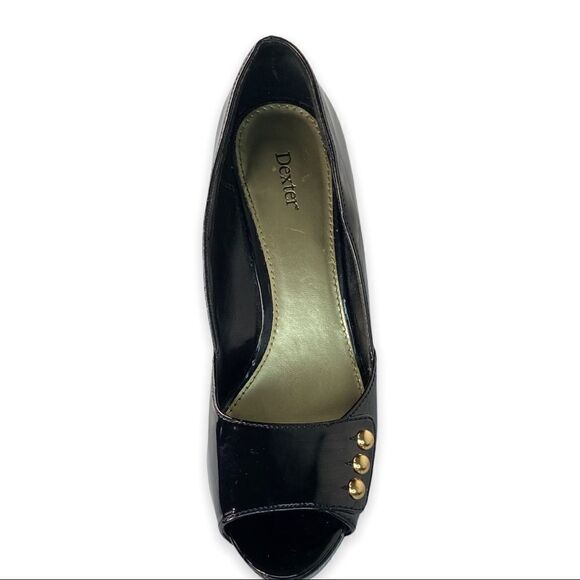 Dexter Black Patent Peep Toe Heels With Gold Studs Size 9 - Picture 3 of 12